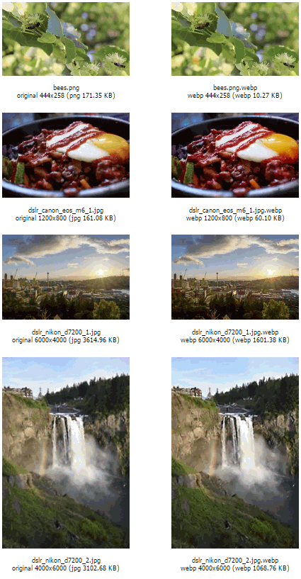 WebP comparison gallery without resizing showing original resolution image comparisons, part 1